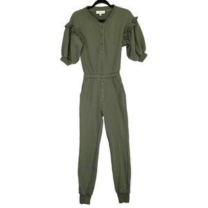 SOMETHING NAVY Olive Green Ruffle Sleeve Henley Jumpsuit Size XXS‎